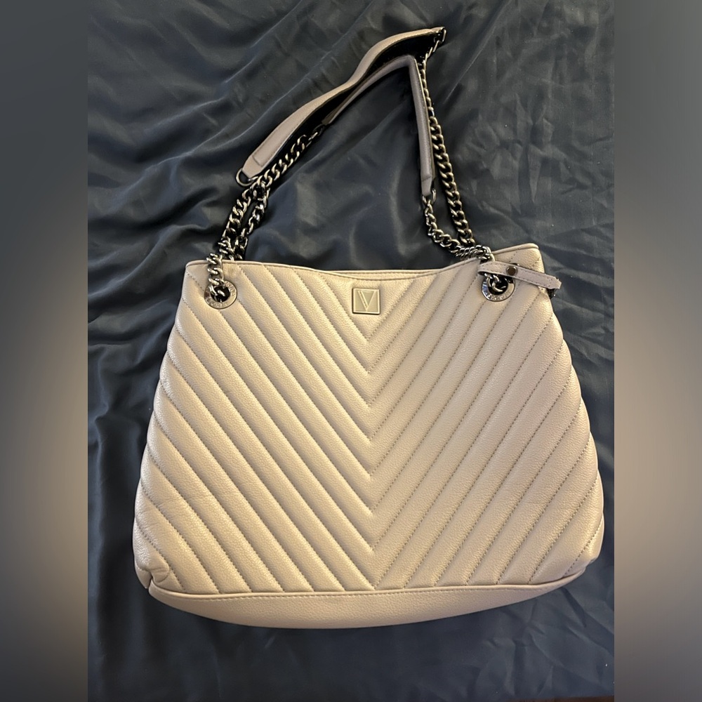 Victoria’s secret chain shoulder tote bag, color grey, size large tote.